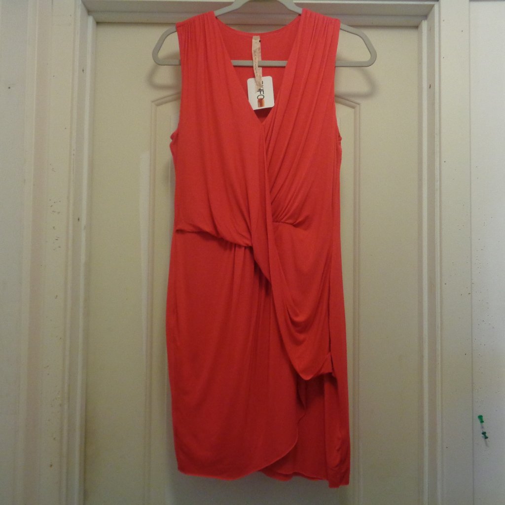 Bfho Nwt Greek Style Short Pink Red Draped Dress L — image 5 of 5